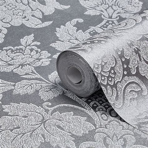 Boutique Buckingham Damask Silver effect Textured Wallpaper | DIY at B&Q