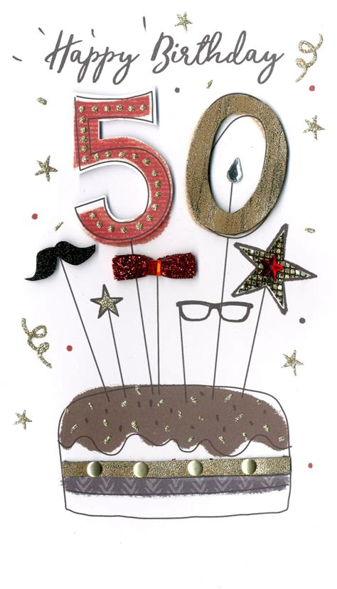 Male Happy 50th Birthday Greeting Card Hand-Finished | Cards