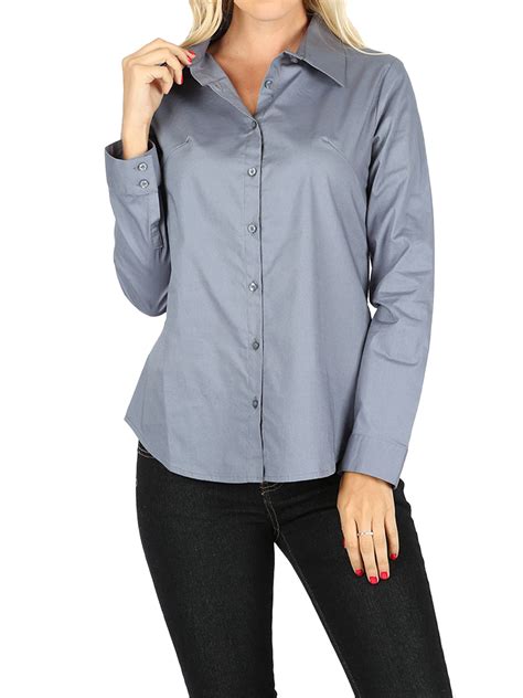 TheLovely - Women's Basic Long Sleeve Button Down Blouse Shirt (S-3XL ...