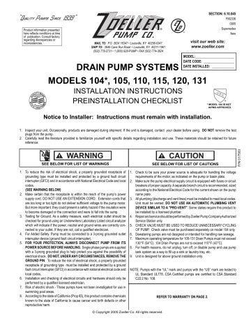 Zoeller 105 Installation Instructions Manual | Manualzz