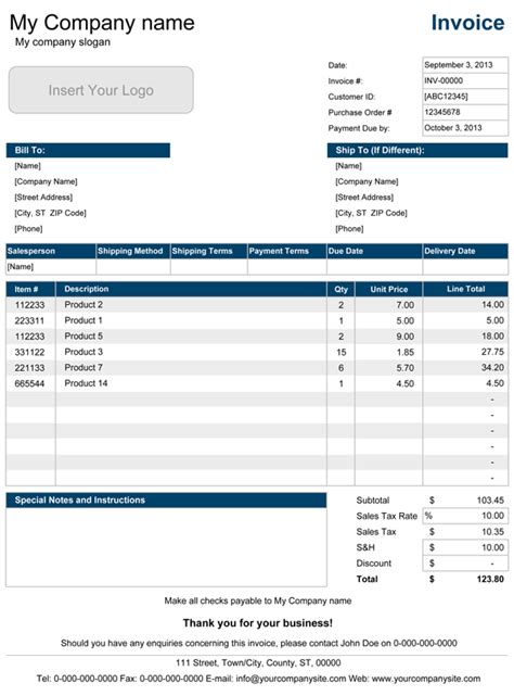 Sales Invoice Template for Excel