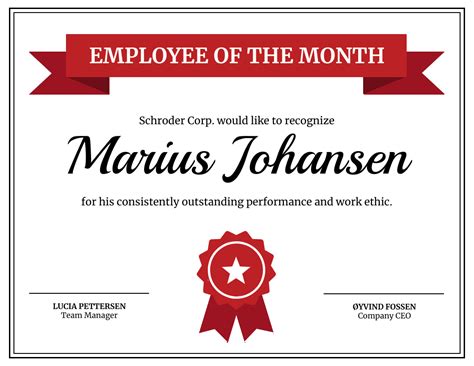 Red Employee Monthly Recognition Certificate Template