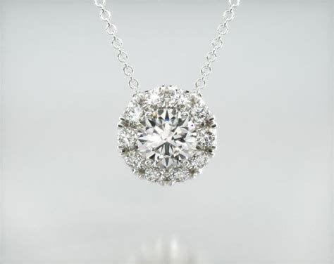 necklaces, diamond pendants, 14k white gold halo lab created diamond ...