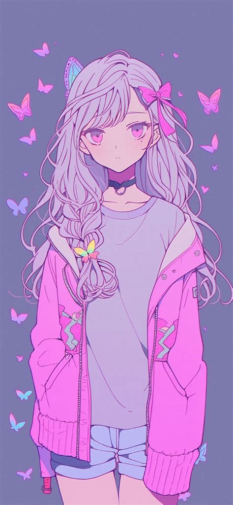 Cute Anime Girl & Butterflies Purple Wallpaper - Cute Girl Wallpaper