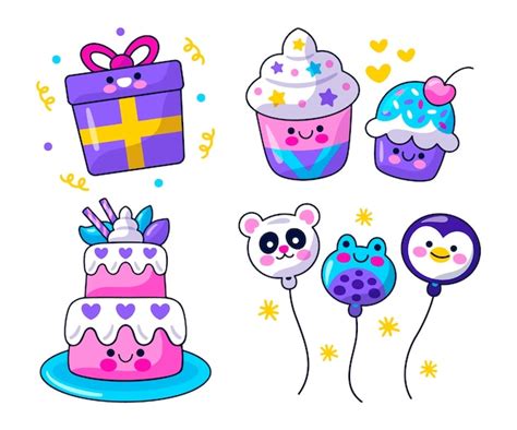 Free Vector | Kawaii birthday celebration stickers