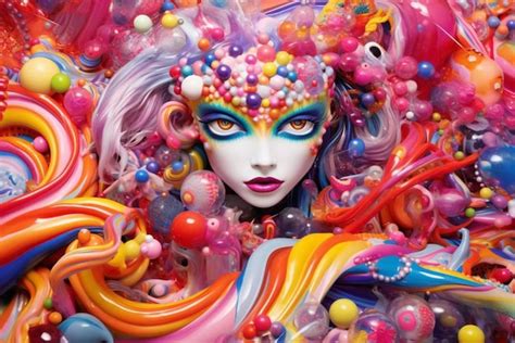 Premium AI Image | A colorful woman with a face made of candy and a ...