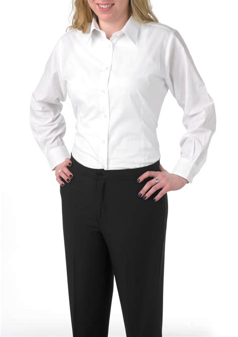 Women's White, Long-Sleeve Form-Fitted Dress Shirt - 99tux