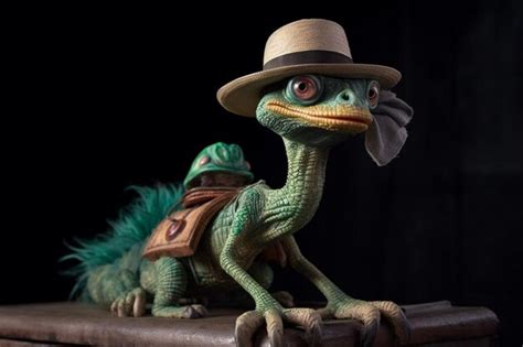 Premium AI Image | Funny crocodile in a hat on a black background with ...