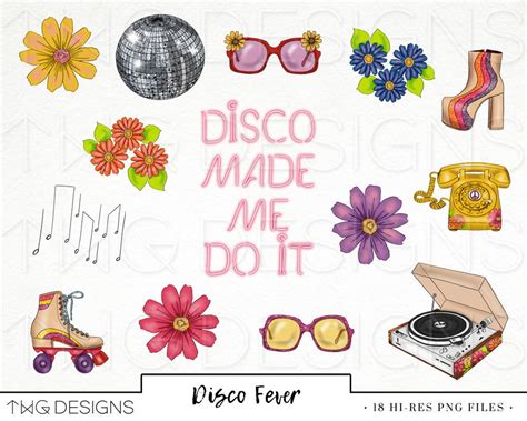 Disco 70s Retro Fashion Girl Clip Art Watercolor Clipart PNG Style ...