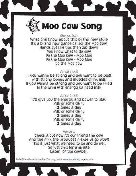 Moo Cow Brain Break Song Lyrics - Midwest Dairy