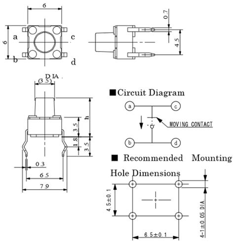 Push Button/Tactile Switch Pinout Connections, Uses, Dimensions & Datasheet