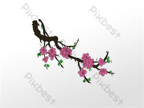 drawing ink apple branch blossom illustration elements | PSD PNG Images ...