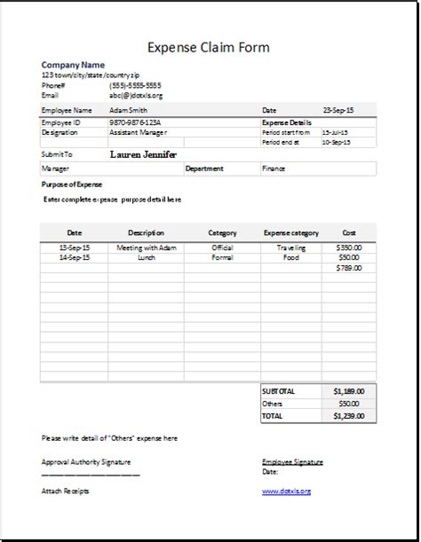 Expense Claim Form Template Word Doctemplates - Bank2home.com