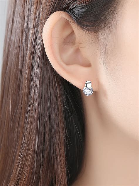 925 Sterling Silver Withd Cute Round Crystal Stud Earrings - 1000032334