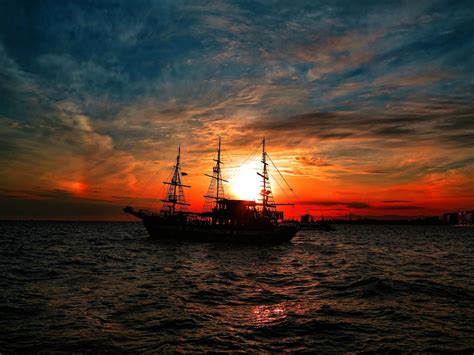 Wallpaper : sailing ship, sunset, sea, vehicle, silhouette, clouds ...