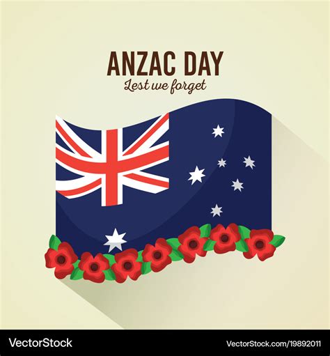 Anzac day lest we forget poster flag flowers Vector Image