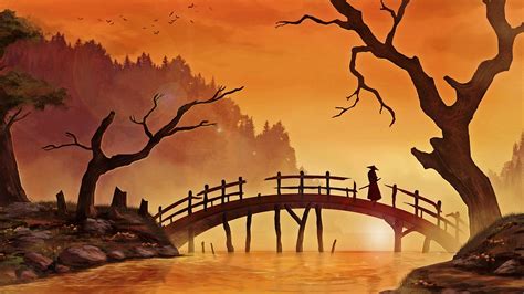 digital Art, Nature, Trees, Forest, Painting, Japanese, Branch, Bridge ...