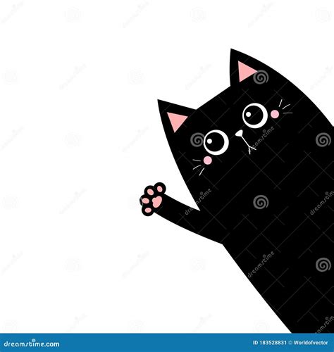 Cat Waving Hand. Black Silhouette. Pink Paw Print. Cute Cartoon Kawaii ...