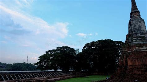 High Water at the River in Ayutthaya, Thailand at Wat Chaiwatthanaram ...