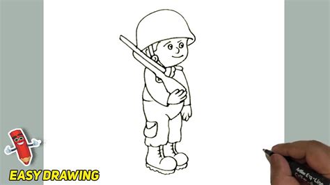 Soldier outline drawing Tutorial | How to draw a cartoon soldier very ...