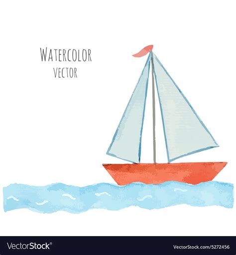 Watercolor boat with a flag on blue waves Vector Image