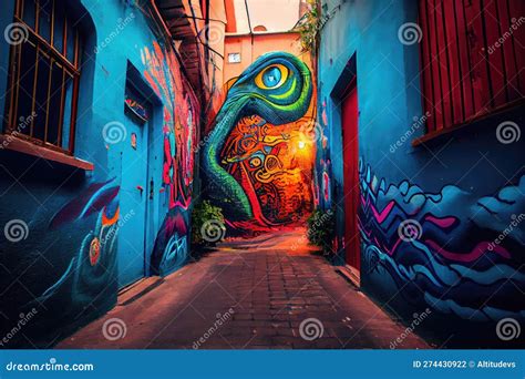 Graffiti Art Filled Alleyway with Vibrant Colors and Unique Designs ...