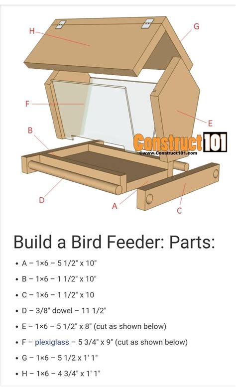 Build a Bird Feeder - Free Plans - Construct101 | Wood bird feeder ...