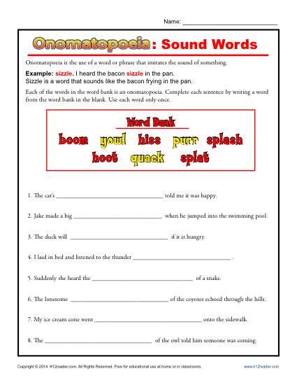 Onomatopoeia: Sound Words | Figurative Language Worksheets