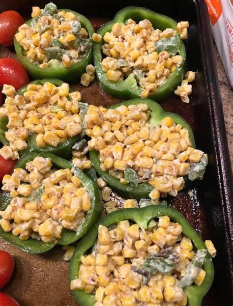 Bell pepper rings stuffed with corn