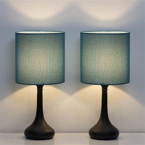 Bedroom Table Lamp Set of 2 Living Room Bedside Lamps Blue Lampshade ...