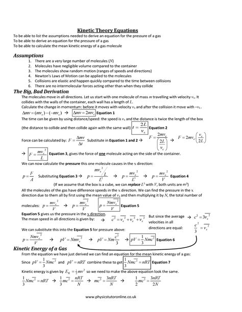 Kinetic Theory Equations Notes - physicstutoronline.co Kinetic Theory ...