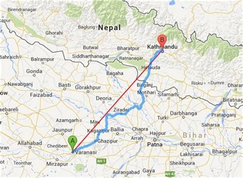 Varanasi to Kathmandu by Road, Road Map of Varanasi to Kathmandu