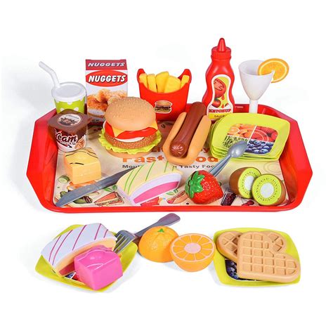 Montessori Wooden Fast Food Toy Set Pretend Play Food Kitchen Home ...