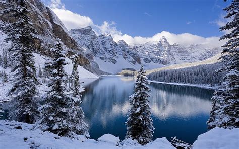 Peaceful Snowy Mountain Winter Lake, lakes, snow, mountains, nature ...