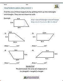 Area of Quadrilateral Worksheets