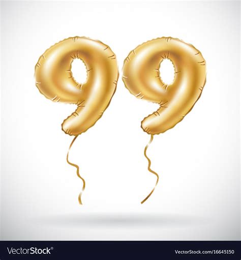 Golden number 99 ninety nine metallic balloon Vector Image