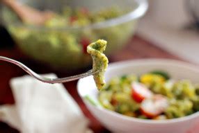 Campanelle Pasta Summer Salad Using Spinach Pesto - De Su Mama