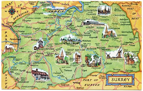 Postcard map of Surrey | Surrey, Surrey england, Postcard