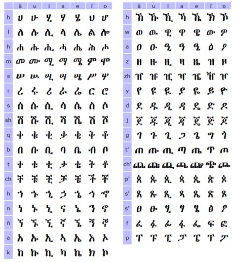 Amharic and Amarigna Language Alphabet