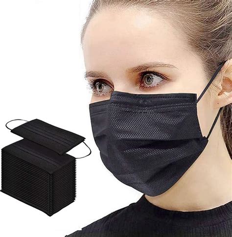 Amazon.com: Black Disposable Face Mask, 3 Ply Black Face Mask, Ear Loop ...