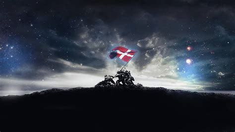 Download Denmark Flag With Night Space Art Wallpaper | Wallpapers.com