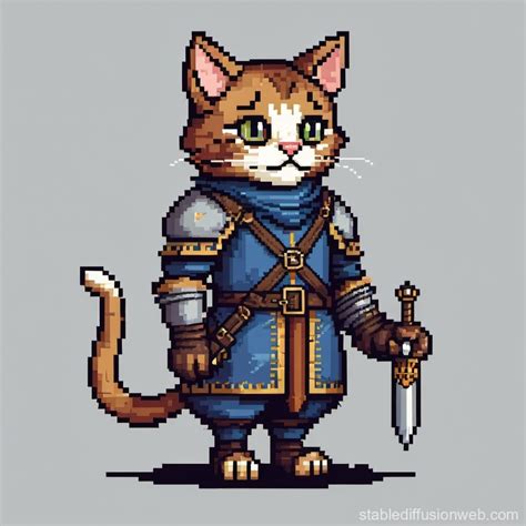 16x16 pixel art character an antropomorphic cat who s a medieval ...