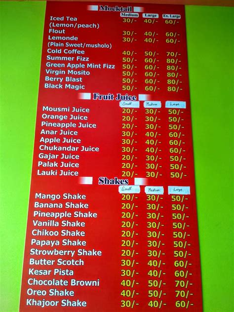 Menu at Friends Juice & Mocktail Shop, Kanpur