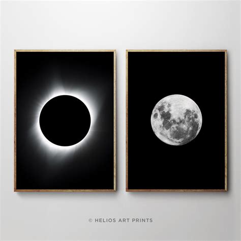 Set of Two Celestial Photography Art Prints, Set of 2 Full Moon Solar ...