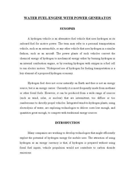 Water Fuel Engine With Power Generation | PDF | Fuel Cell | Fuels