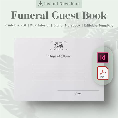 Funeral Guest Book Template - Printable Word Searches