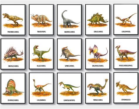 15 Most Popular Types of Dinosaurs Posters, Watercolor Dinosaur Art ...