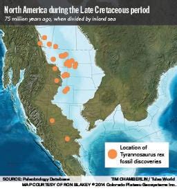 T. rex fossil discoveries - map