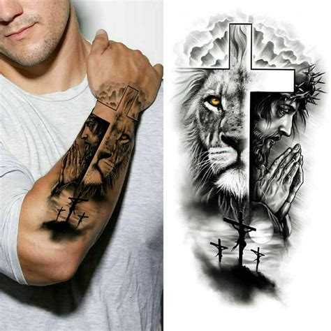 8 Temporary Tattoo Half Sleeve Lion Tattoos Religion - Etsy