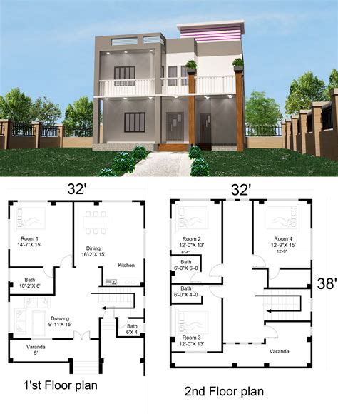 Simple 2 Storey House Design with Floor Plan | 32'x40' 4-Bedroom